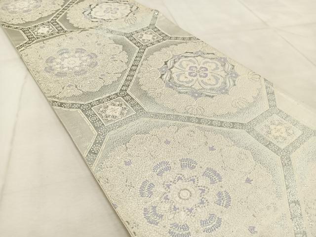平和屋着物◎六通柄袋帯 唐織 蜀江花文 銀糸 正絹 逸品 BAAU9613yc