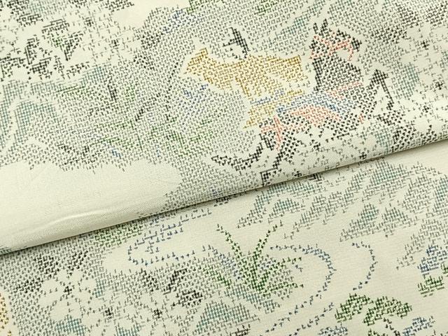 平和屋着物▽上質な紬 単衣 風景人物文 正絹 逸品 AABB2188fy