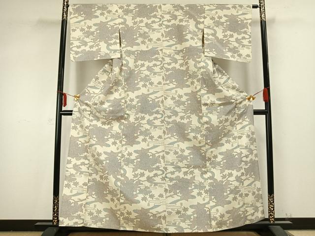 平和屋着物▽上質な紬 単衣 草花文 正絹 逸品 AABB2206fy