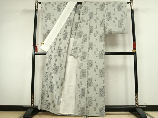 平和屋着物▽上質な紬 単衣 色紙花文 正絹 逸品 AABB2217fy