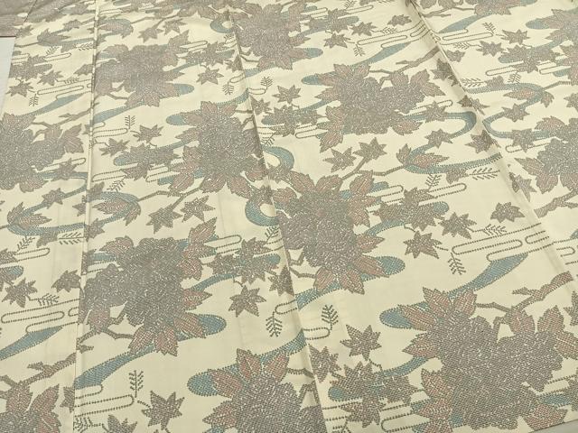 平和屋着物▽上質な紬 単衣 草花文 正絹 逸品 AABB2206fy