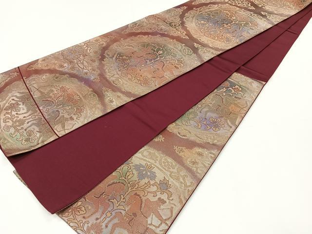 平和屋着物◎六通柄袋帯 狩猟円文 金糸 正絹 逸品 CAAY3901xi
