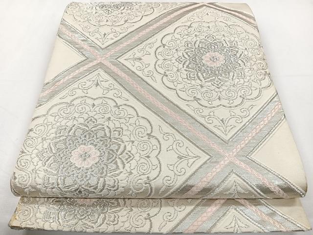 平和屋着物◎六通柄袋帯 唐織 天井花文 銀糸 正絹 逸品 CAAY3886xi