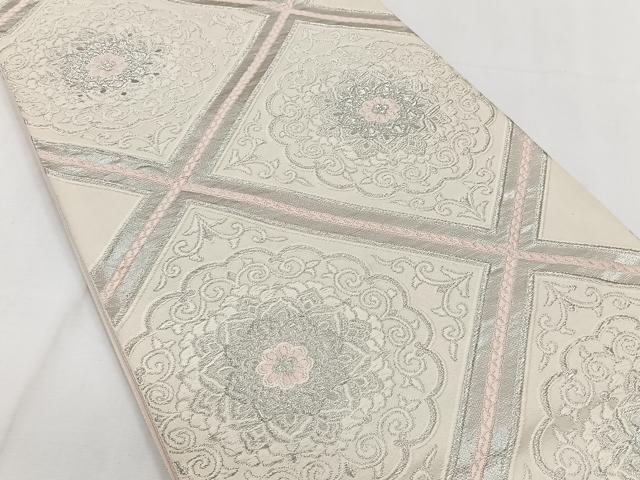 平和屋着物◎六通柄袋帯 唐織 天井花文 銀糸 正絹 逸品 CAAY3886xi