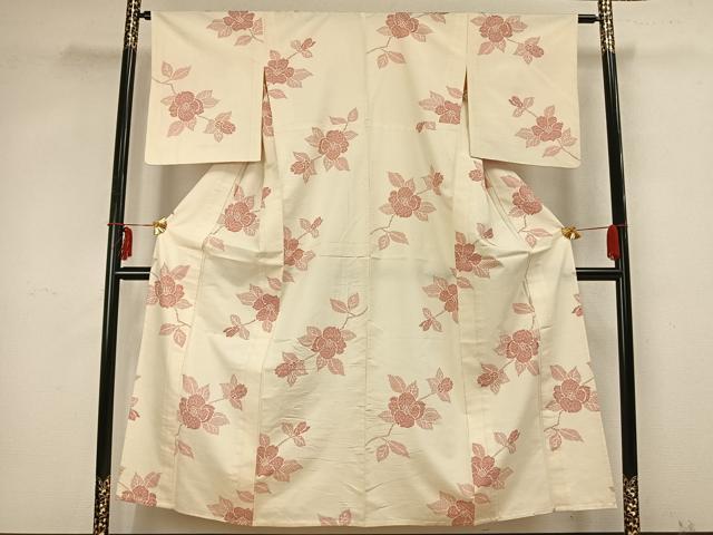 平和屋着物▽上質な紬 単衣 草花文 正絹 逸品 AABB2231fy