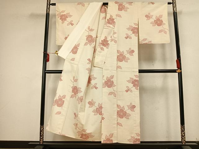平和屋着物▽上質な紬 単衣 草花文 正絹 逸品 AABB2231fy