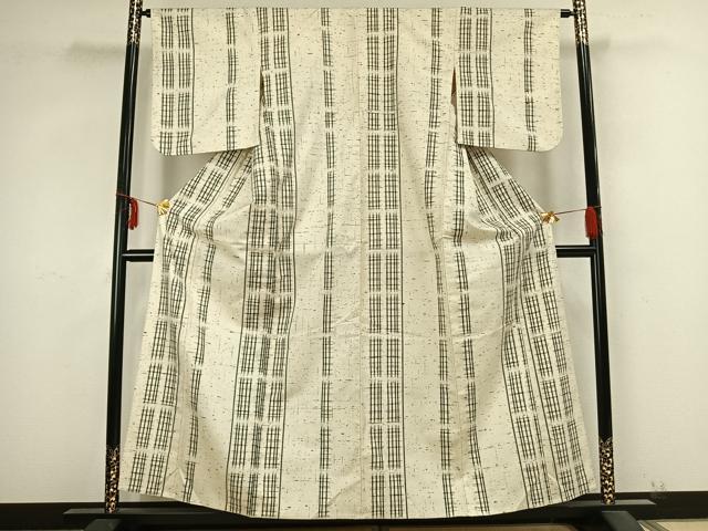 平和屋着物▽上質な紬 単衣 格子 正絹 逸品 AABB2268fy