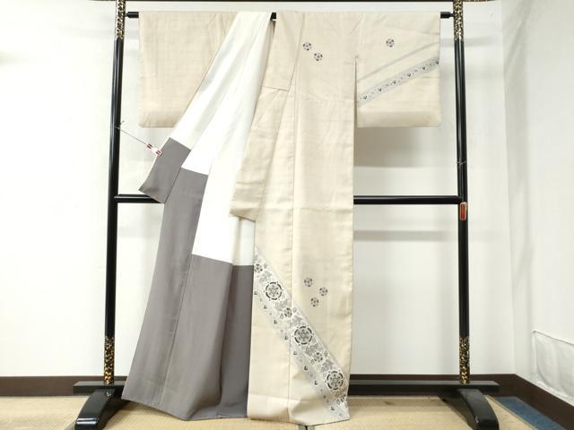 平和屋着物●訪問着 紬地 花唐草文 金彩 正絹 逸品 CAAW8358yc