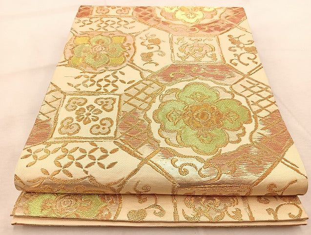 平和屋着物◎六通柄袋帯 蜀江花文 金糸 正絹 逸品 BAAU9519yc