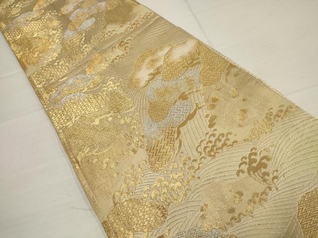 平和屋着物◎六通柄袋帯 立波松文 金銀糸 正絹 逸品 AABB4597wj