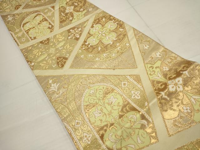 平和屋着物◎六通柄袋帯 切嵌吉祥花文 金糸 正絹 逸品 AABB4613wj