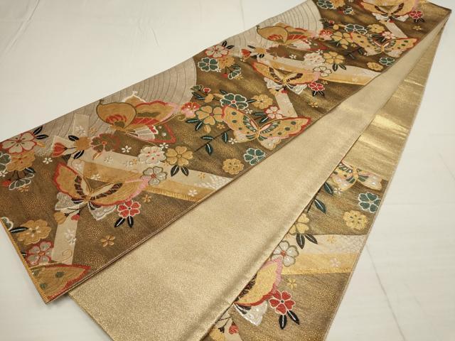 平和屋着物◎六通柄袋帯 花蝶文 金銀糸 正絹 逸品 AABB4611wj