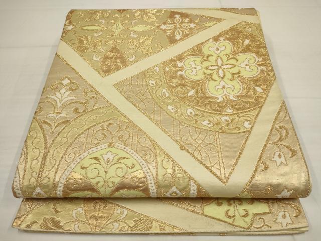 平和屋着物◎六通柄袋帯 切嵌吉祥花文 金糸 正絹 逸品 AABB4613wj