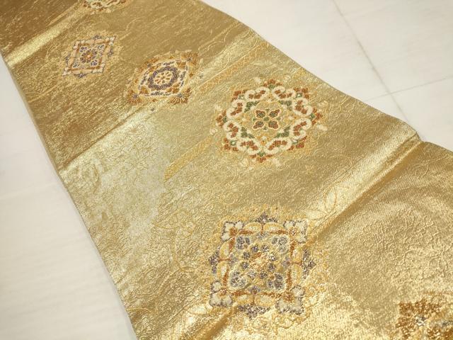 平和屋着物◎六通柄袋帯 吉祥花文 金糸 正絹 逸品 AABB4612wj