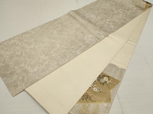 平和屋着物▼太鼓柄袋帯 刺繍 草花文 金銀彩 正絹 逸品 AABB4618wj