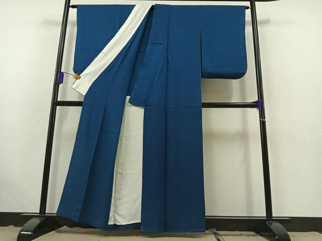 平和屋着物▽上質な色無地 単衣 紗綾形地紋 紺瑠璃色 正絹 逸品 AABB5239jh