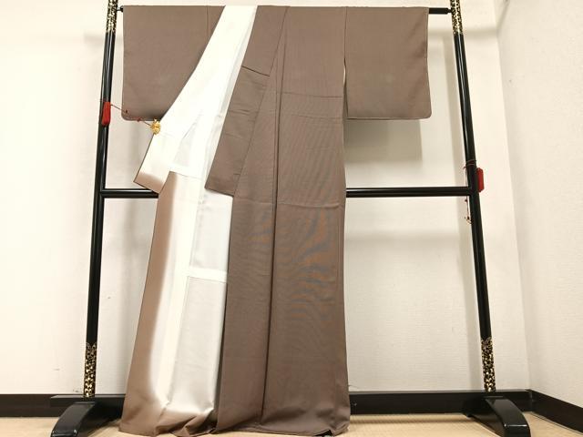 平和屋着物●江戸小紋 万筋 赤墨色×榛色 正絹 逸品 未使用 AABB6259ph