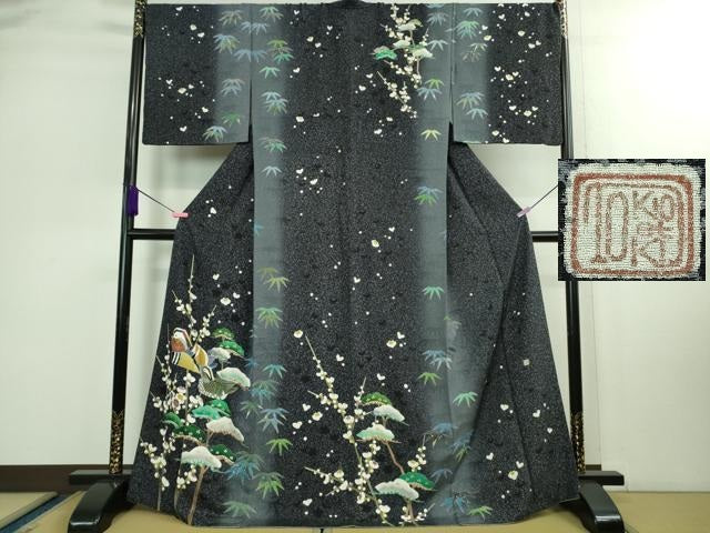 平和屋本店■極上 人間国宝 羽田登喜男 TOKIOetTOKI 訪問着 鴛鴦 雪持ち 松竹梅 暈し染め 金銀彩 逸品 DZAB0348kh5