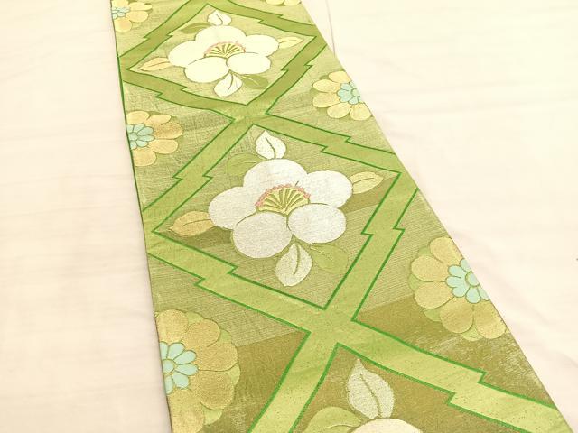 平和屋着物◎六通柄袋帯 唐織 松皮菱梅文 金銀糸 正絹 逸品 BAAV3390hv