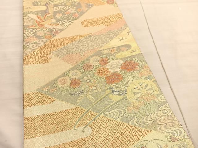 平和屋着物◎宝珠本佐賀錦 六通柄袋帯 九百錦 花車文 金糸 正絹 逸品 BAAV3465hv