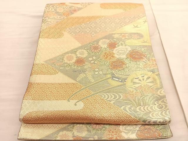 平和屋着物◎宝珠本佐賀錦 六通柄袋帯 九百錦 花車文 金糸 正絹 逸品 BAAV3465hv