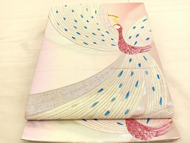 平和屋着物◎六通柄袋帯 唐織 孔雀 金銀糸 正絹 逸品 BAAV3640hv