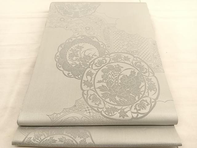 平和屋着物◎西陣 全通柄 本袋帯 都絵皿雲取之図 証紙付き 正絹 逸品 BAAV3720hv