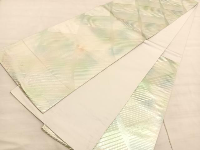 平和屋着物◎六通柄袋帯 斜線文 銀糸 正絹 逸品 BAAV3702hv