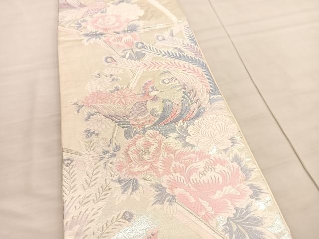 平和屋着物◎六通柄袋帯 唐織 鳳凰牡丹文 銀糸 正絹 逸品 BAAV3787hv