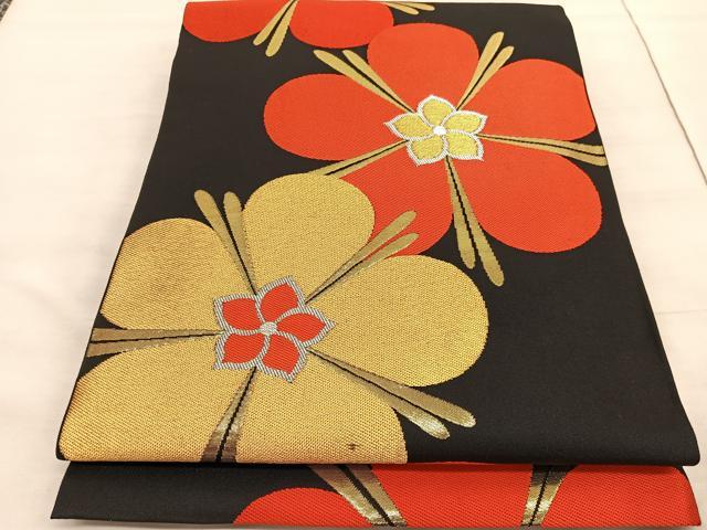 平和屋着物◎六通柄 本袋帯 唐織 千代錦 舞花文 黒地 金銀糸 正絹 逸品 BAAV3778hv