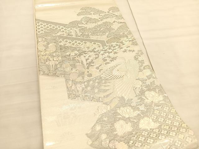 平和屋着物◎太鼓柄袋帯 唐織 王朝屏風小袖文様 銀糸 正絹 逸品 BAAV3798hv