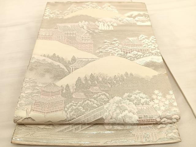 平和屋着物◎六通柄袋帯 東山遠望 九百錦 プラチナ箔 正絹 逸品 BAAV3795hv