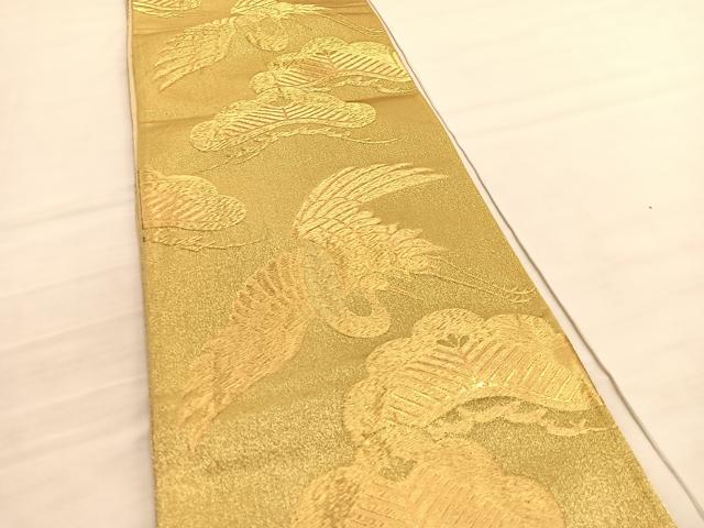 平和屋着物◎六通柄袋帯 松鶴文 金糸 正絹 逸品 BAAV3816hv