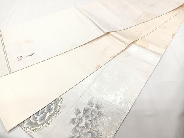平和屋着物◎太鼓柄袋帯 作家物 花絵皿文 金彩 正絹 逸品 CAAZ0422xi