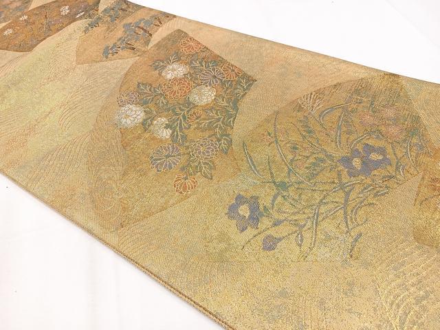 平和屋着物◎六通柄袋帯 地紙花文 金糸 正絹 逸品 CAAX9786xe