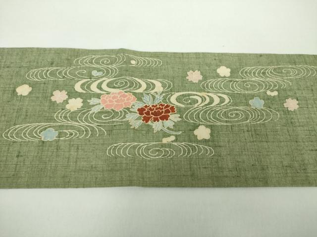 平和屋着物●九寸名古屋帯 生紬 刺繍 竜田川花文 正絹 逸品 DAAX4788ps