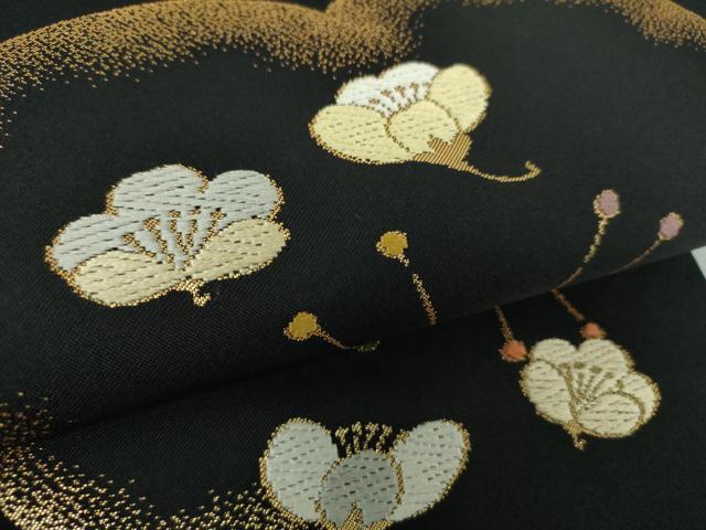 平和屋着物●九寸名古屋帯 唐織 舞梅 黒地 金糸 正絹 逸品 DAAX4782ps