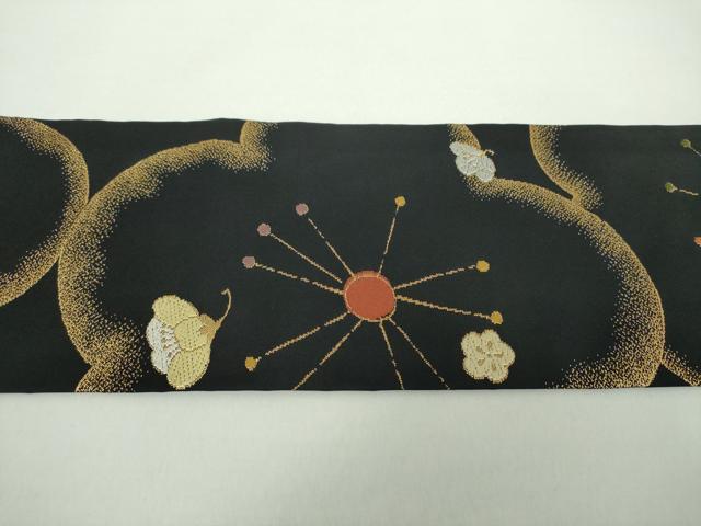 平和屋着物●九寸名古屋帯 唐織 舞梅 黒地 金糸 正絹 逸品 DAAX4782ps