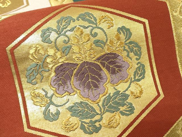 平和屋着物▼六通柄袋帯 唐織 彩重ね 有職亀甲文 金糸 正絹 逸品 CAAY4063ak