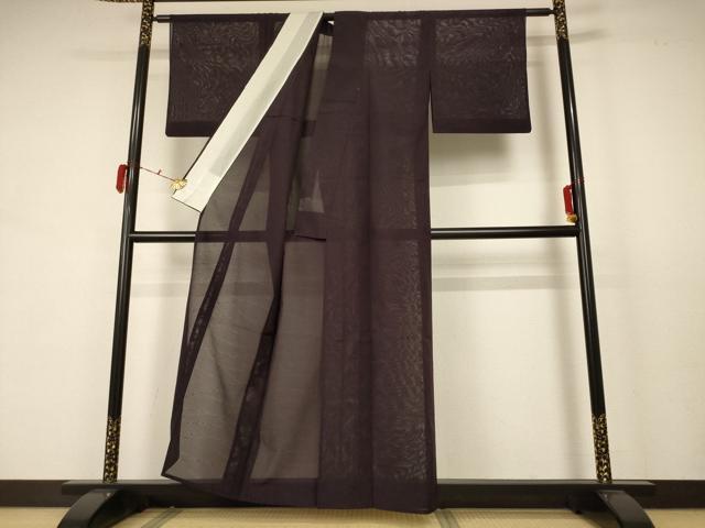 平和屋着物*夏物 色無地 絽 枝葉紋紗 黒紅色 正絹 逸品 AABB6713jd