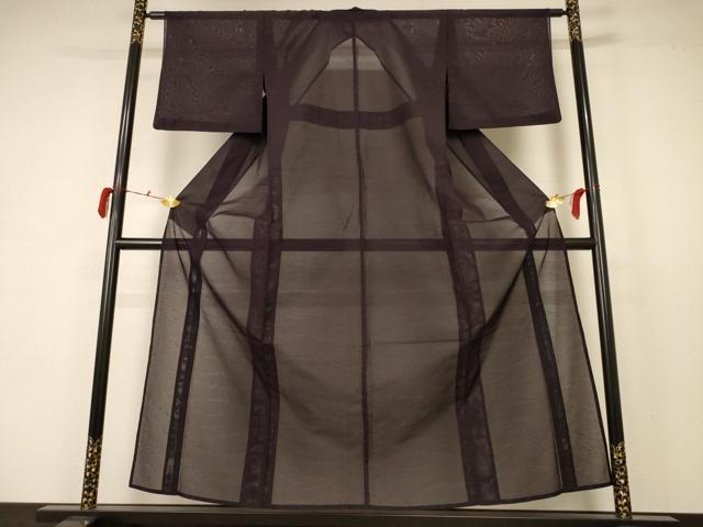 平和屋着物*夏物 色無地 絽 枝葉紋紗 黒紅色 正絹 逸品 AABB6713jd