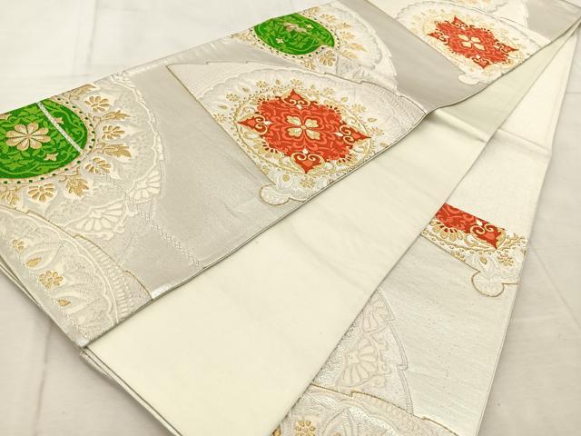 平和屋着物◎六通柄袋帯 唐織 扇花文 金銀糸 正絹 逸品 BAAU9676yc