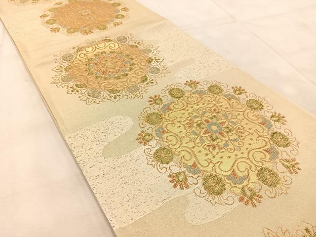 平和屋着物◎六通柄袋帯 正倉院花文 金糸 正絹 逸品 BAAU9678yc