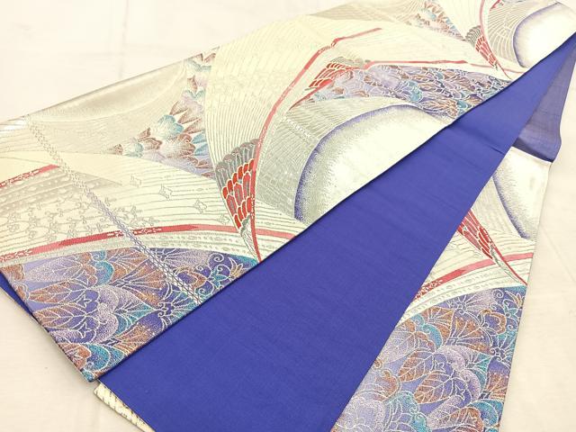 平和屋着物◎六通柄袋帯 唐織 草花文 プラチナ箔二重織 金糸 正絹 逸品 BAAU9695yc
