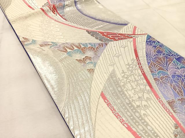 平和屋着物◎六通柄袋帯 唐織 草花文 プラチナ箔二重織 金糸 正絹 逸品 BAAU9695yc
