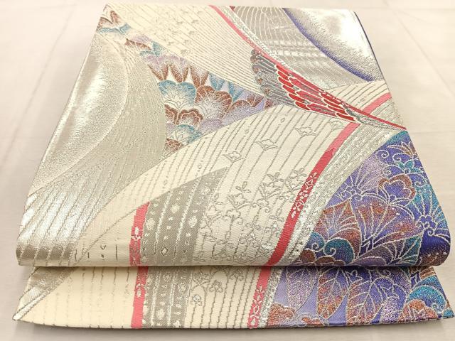 平和屋着物◎六通柄袋帯 唐織 草花文 プラチナ箔二重織 金糸 正絹 逸品 BAAU9695yc