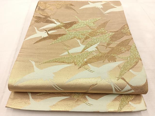 平和屋着物◎六通柄袋帯 飛鶴シルエット 金銀糸 正絹 逸品 BAAU9677yc