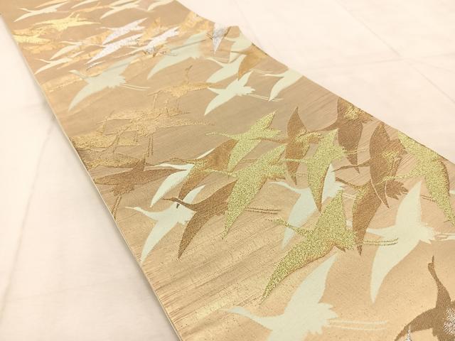 平和屋着物◎六通柄袋帯 飛鶴シルエット 金銀糸 正絹 逸品 BAAU9677yc