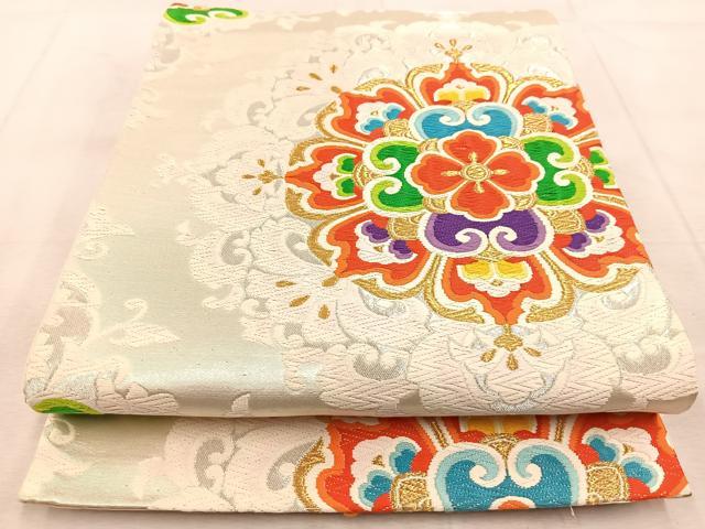 平和屋着物◎六通柄袋帯 唐織 正倉院花文 金銀糸 正絹 逸品 BAAU9744yc