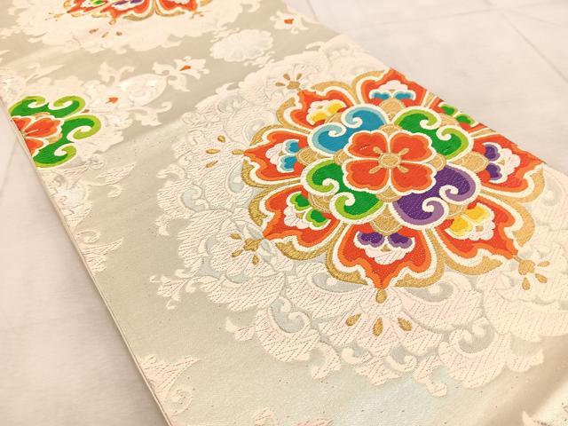 平和屋着物◎六通柄袋帯 唐織 正倉院花文 金銀糸 正絹 逸品 BAAU9744yc